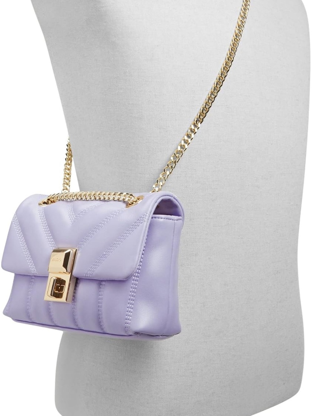 Aldo Lavender Quilted Crossbody Bag with Gold Chain